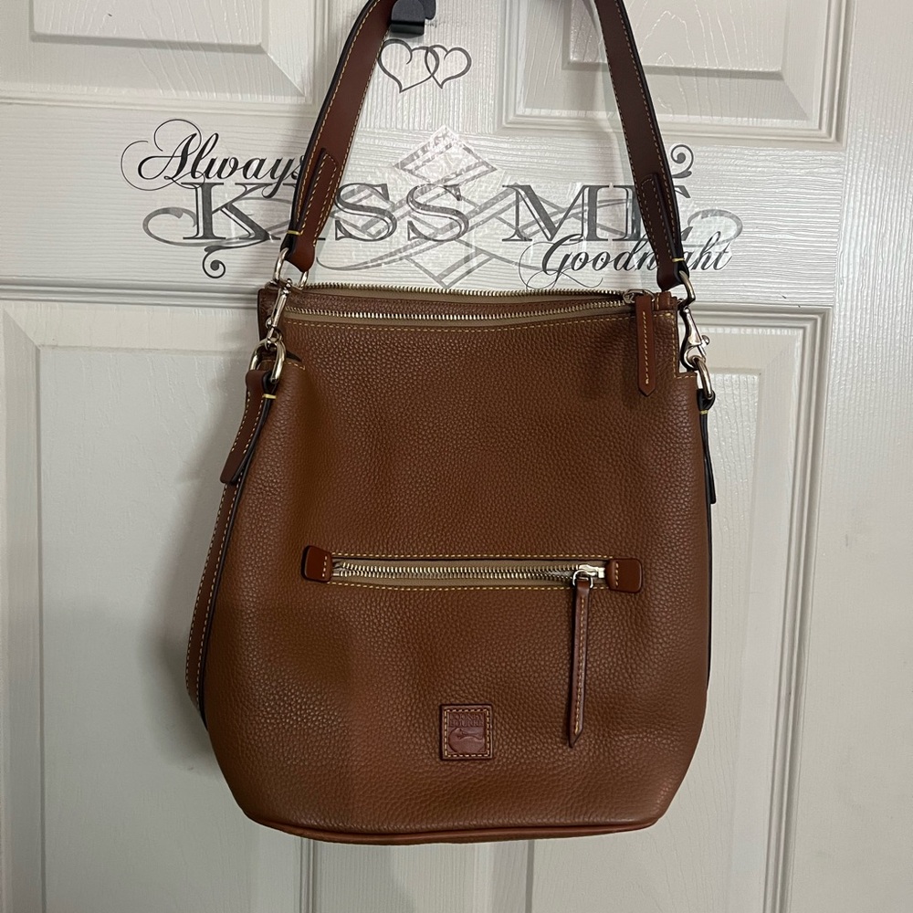 Dooney & Bourke Brown Shoulder Bag with Polished Leather